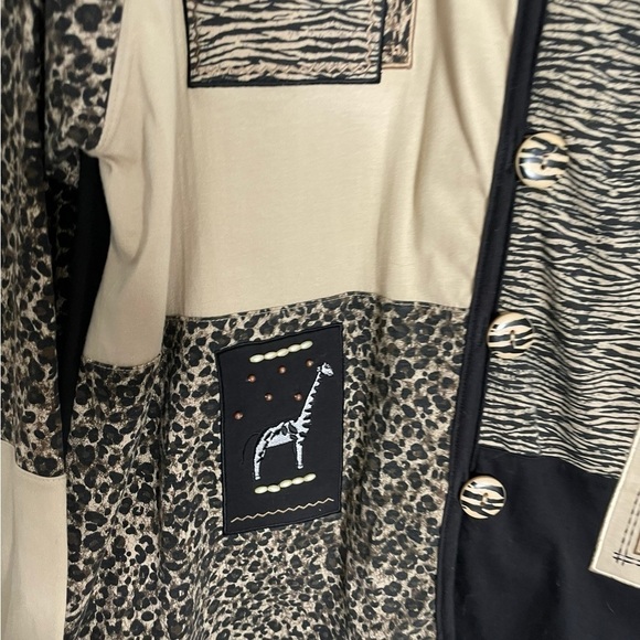 Vintage Keneth Too! Zoo Animal Giraffe Patchwork Overcoat Shirt XL - Picture 3 of 6